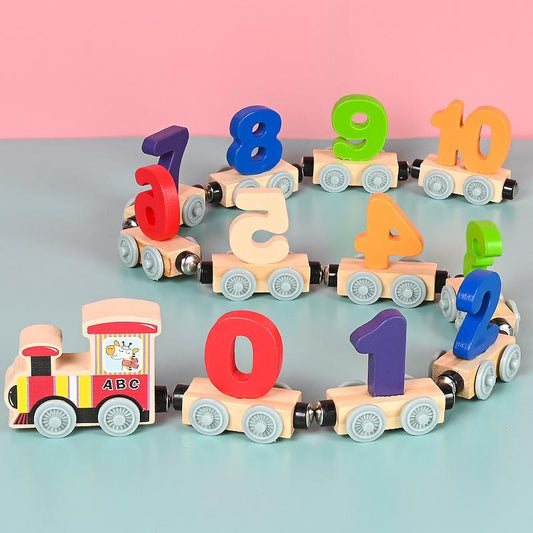 Fancy Fantastic Train Cars Digital Toy Set 12-Section Magnetic Number Train Assembling Building Block Wooden Early Education Toys for Children, Trains Cars Toy