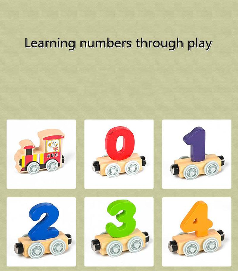 Fancy Fantastic Train Cars Digital Toy Set 12-Section Magnetic Number Train Assembling Building Block Wooden Early Education Toys for Children, Trains Cars Toy