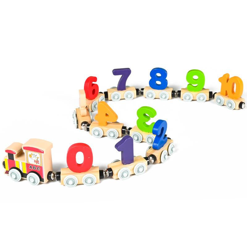 Fancy Fantastic Train Cars Digital Toy Set 12-Section Magnetic Number Train Assembling Building Block Wooden Early Education Toys for Children, Trains Cars Toy