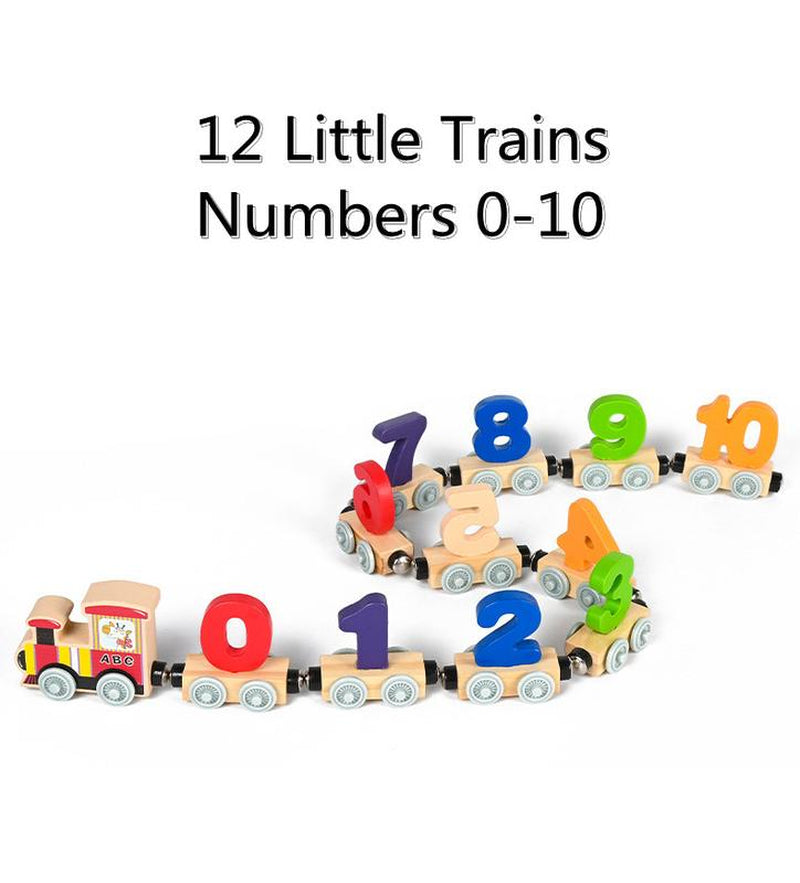 Fancy Fantastic Train Cars Digital Toy Set 12-Section Magnetic Number Train Assembling Building Block Wooden Early Education Toys for Children, Trains Cars Toy