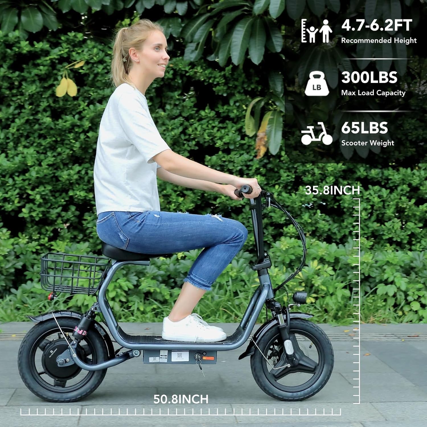 Peak 1200W Foldable Electric Scooter with Seat, 14" Fat Tire Adult Scooter, 500Wh Battery up to 30 Miles & 20MPH, Commuting with Basket & Shock Absorbing