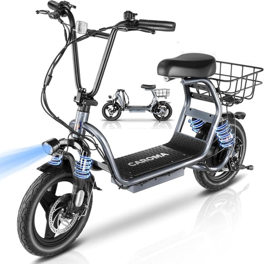 Peak 1200W Foldable Electric Scooter with Seat, 14" Fat Tire Adult Scooter, 500Wh Battery up to 30 Miles & 20MPH, Commuting with Basket & Shock Absorbing