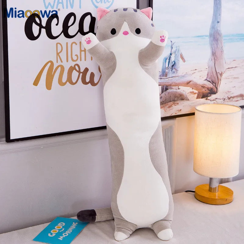 50/70Cm Cute Soft Long Cat Plush Toys Stuffed Pause Office Nap Pillow Bed Sleep Home Decor Gift Doll for Kids Girl