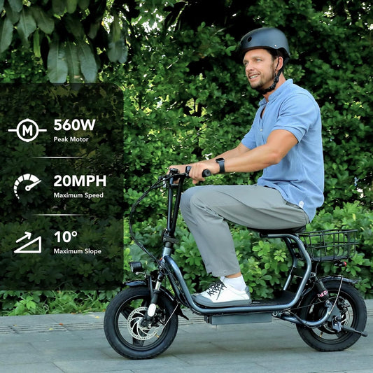 Peak 1200W Foldable Electric Scooter with Seat, 14" Fat Tire Adult Scooter, 500Wh Battery up to 30 Miles & 20MPH, Commuting with Basket & Shock Absorbing