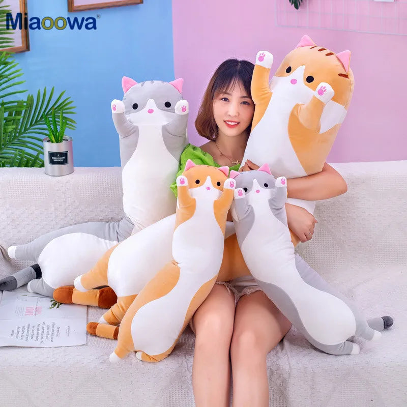 50/70Cm Cute Soft Long Cat Plush Toys Stuffed Pause Office Nap Pillow Bed Sleep Home Decor Gift Doll for Kids Girl
